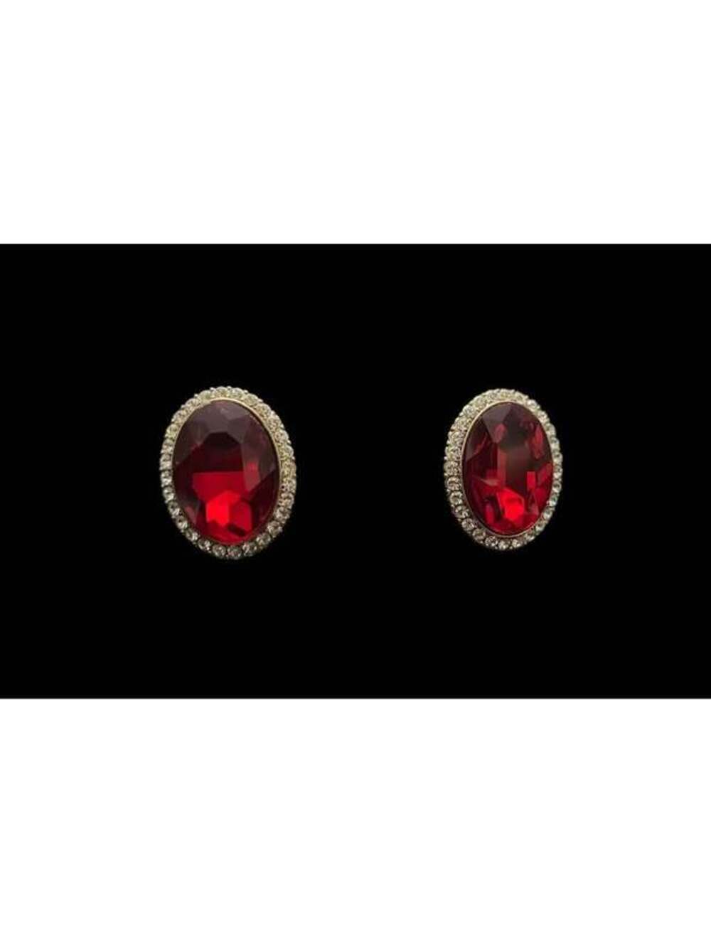 Red Oval Rhinestone Halo Clip-On Earrings